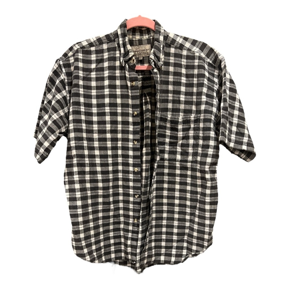 Bogari Studio Mens plaid‎ Shirt Black Gray size large